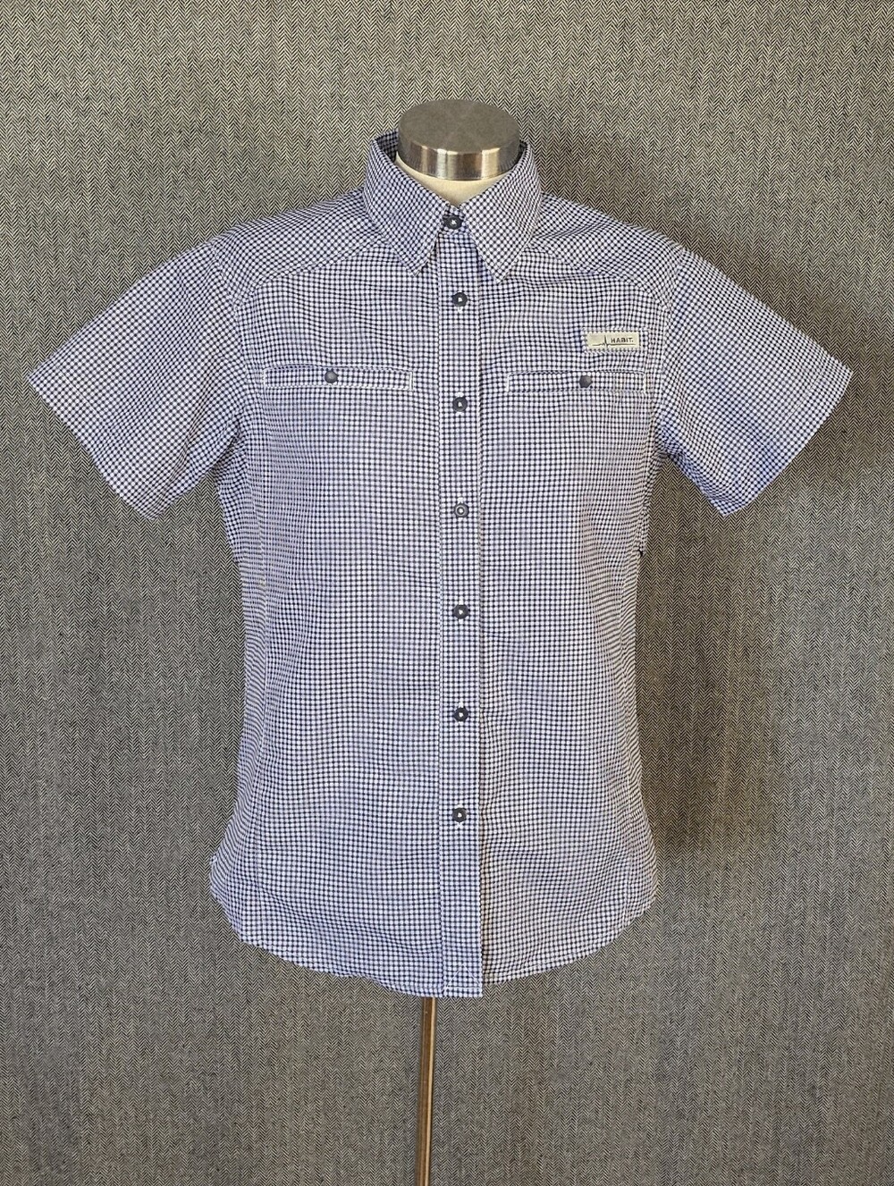 Habit Women Lochpoint S/S Button Up Shirt Plaid Blue/white Size M,
